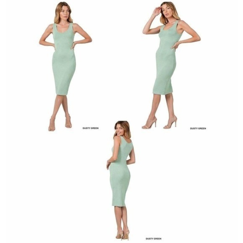 Women's Bodycon Midi Dress by Zenana Sleeveless Dusty Green Size XL NWT - Picture 5 of 6